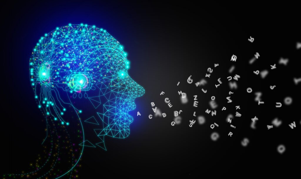 ai speaks letters, text to speech or tts, text to voice, speech synthesis applications, generative artificial intelligence, futuristic technology in language and communication.